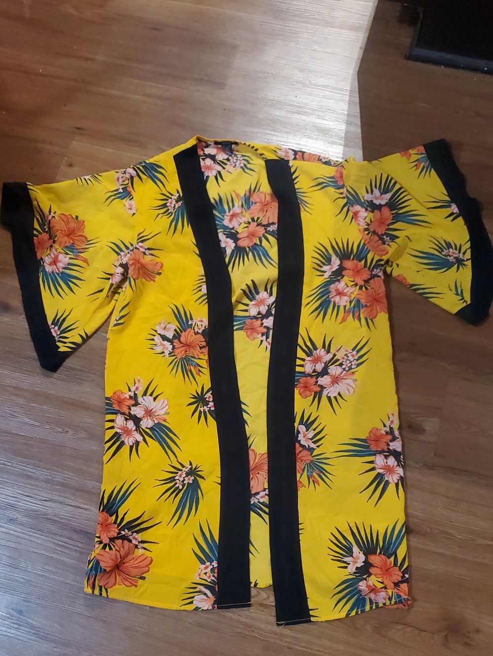 Forever 21 Yellow Floral Open Front Kimono